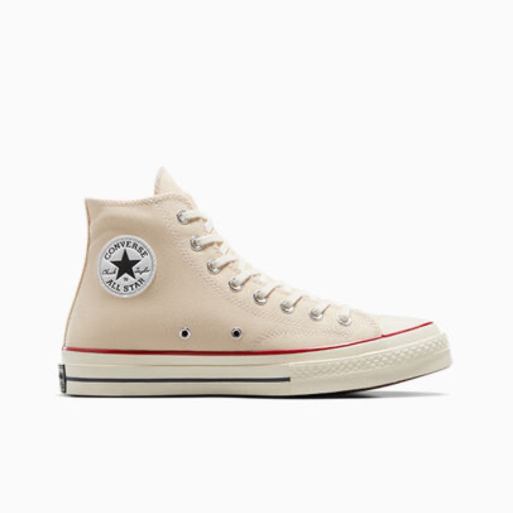 Converse High Top Sneakers in Cream with Red and Blue Accent - Picture 2 of 8